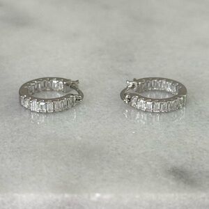 NEW STOCK Sterling Silver Wrap Around Princess Crystal Pave Hoop Earrings
